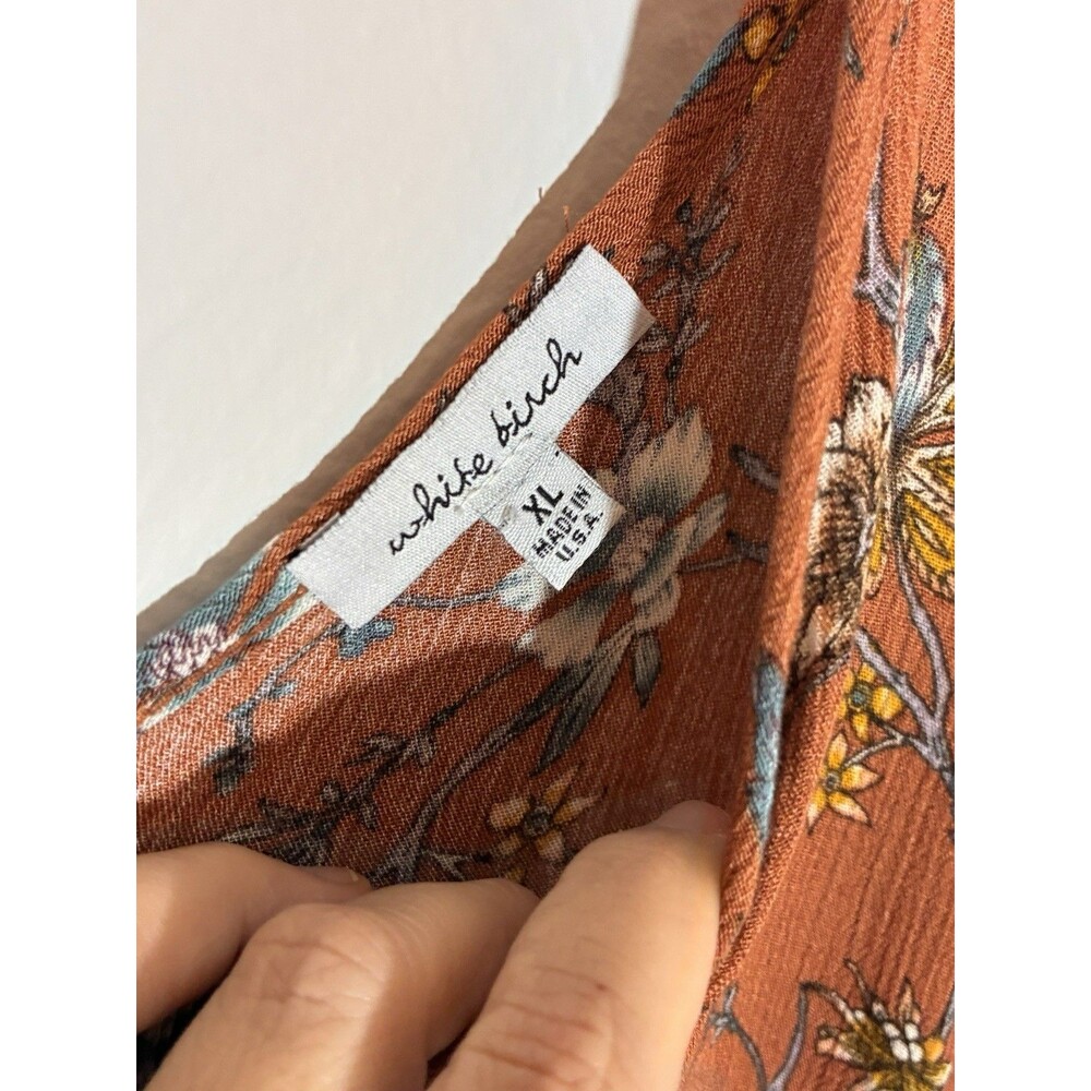 White Birch XL Blouse Terracotta Blue Floral Top Boho - Picture 3 of 8